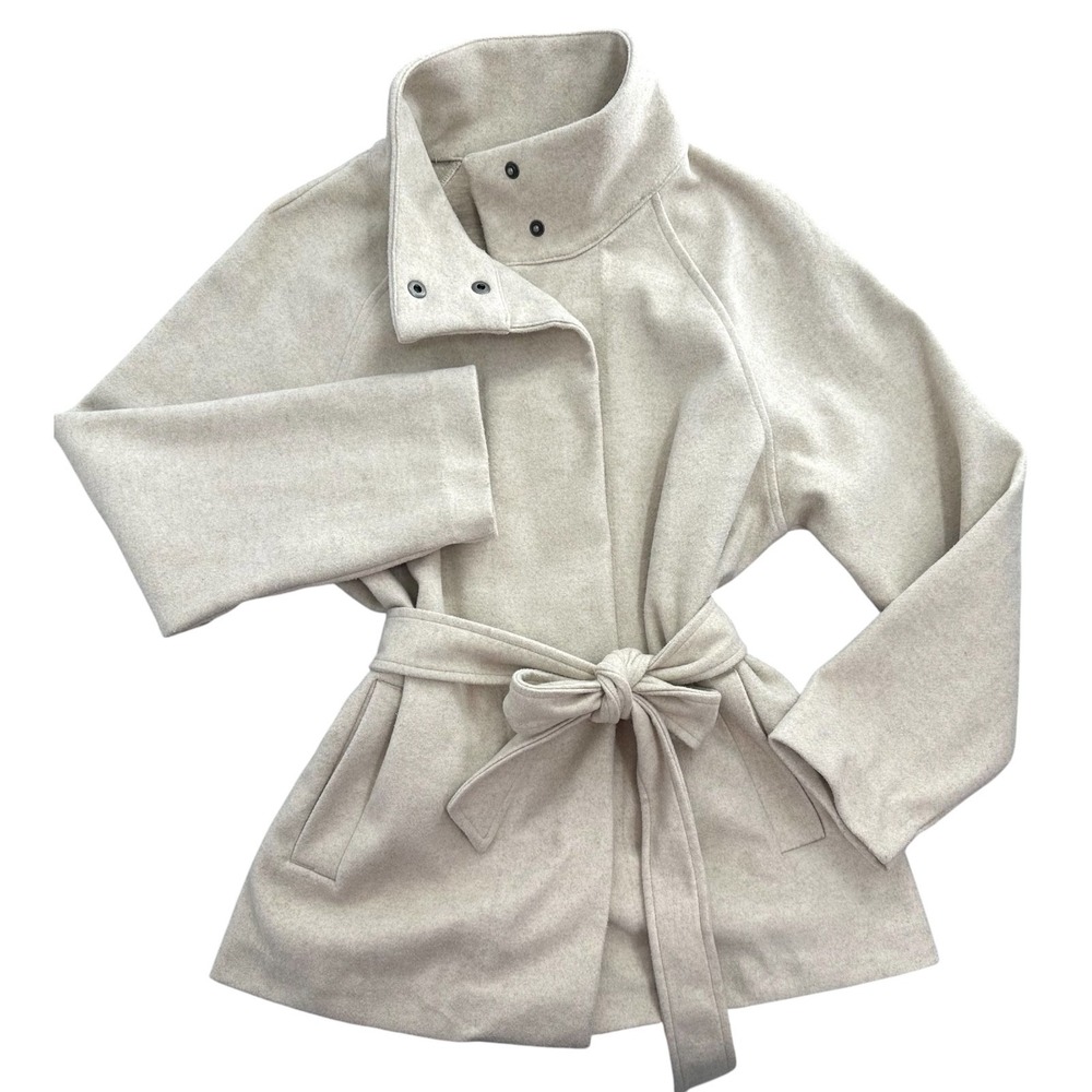 Banana Republic Belted Jacket Lightweight Oatmeal Snap Mock Neck Women's Small